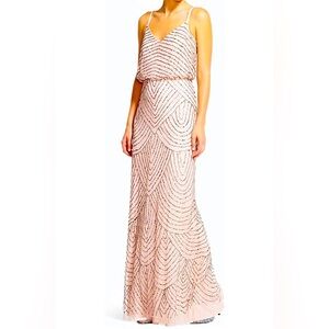 Women’s Formal Evening Dress Size 14 Adrianna Papell Beaded Blouson Blush Pink